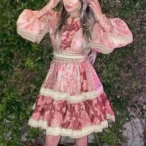 ワンピース ZIMMERMANN Woman Dress Pink 3492DSS254 PCHMUFL Coco Bow Front Mini Dress Peach Multi Floral Online | Zimmermann